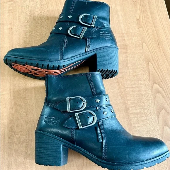 Harley Davidson motorcycle ankle boots wolverine Abney woman sz 9 leather shoes - Picture 3 of 10